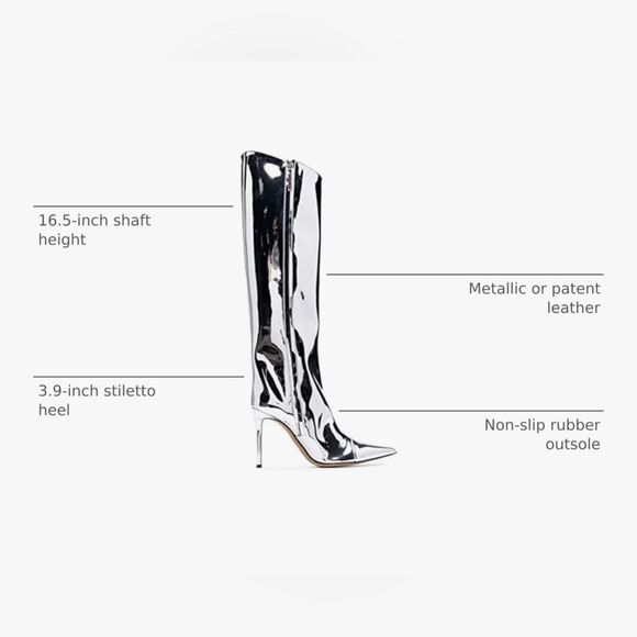 Arqa Knee Silver Metallic High Boots Women Wide Calf Stiletto Heel Zipper 8.5 39 - Picture 8 of 13